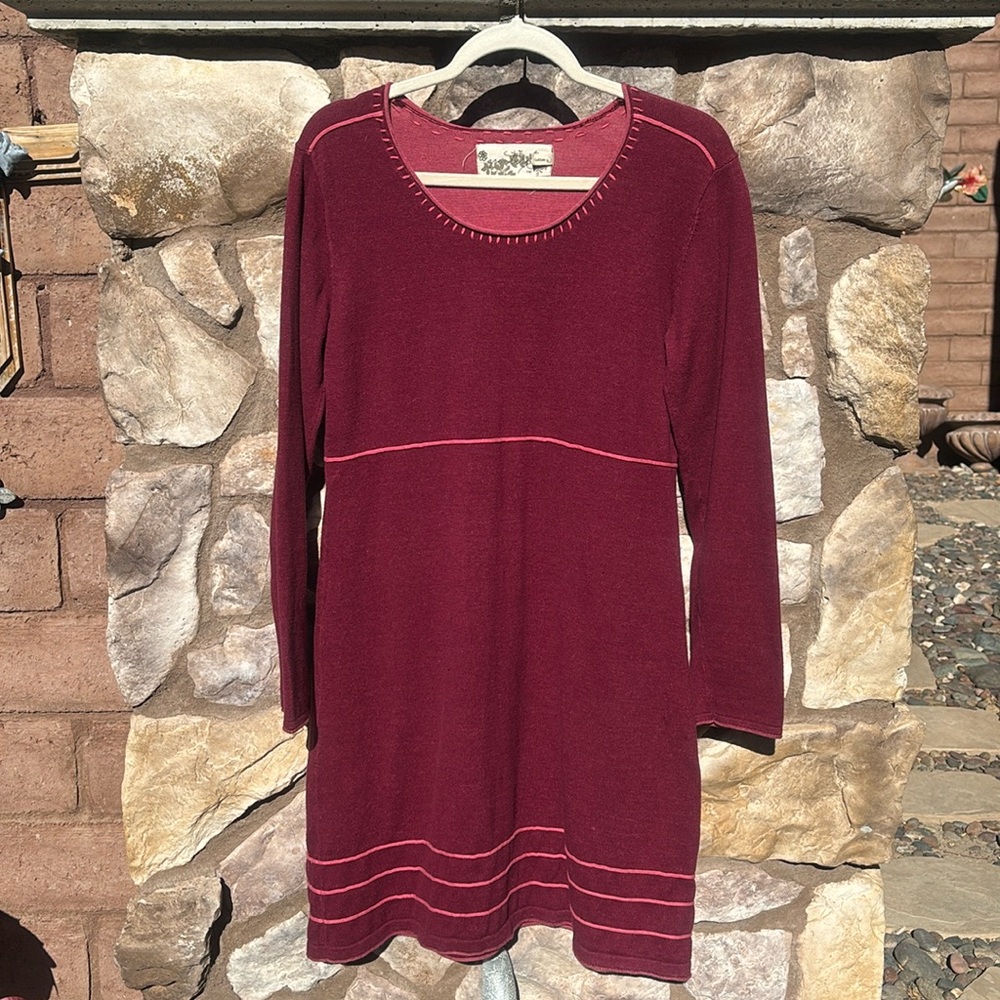 Aventura Babydoll Sweater Dress Organic Cotton Empire Waist Long Sleeve Large